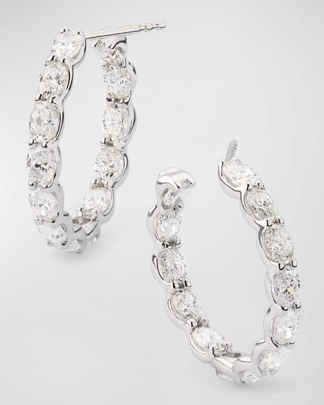18K White Gold Inside Out Oval Diamond Hoop Earrings, 4.42tcw, 1"L